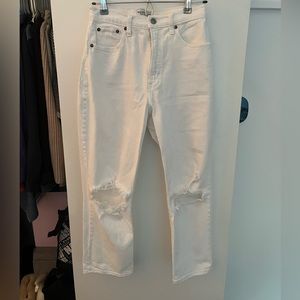 White Abercrombie Cropped Straight Leg Jeans